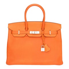 Hermès Birkin Bag 35cm Orange Togo Leder mit Palladium Hardware Stempel N 2010