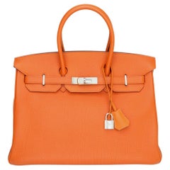 Hermès Birkin Bag 35cm Orange Togo Leder mit Palladium Hardware Stempel N 2010