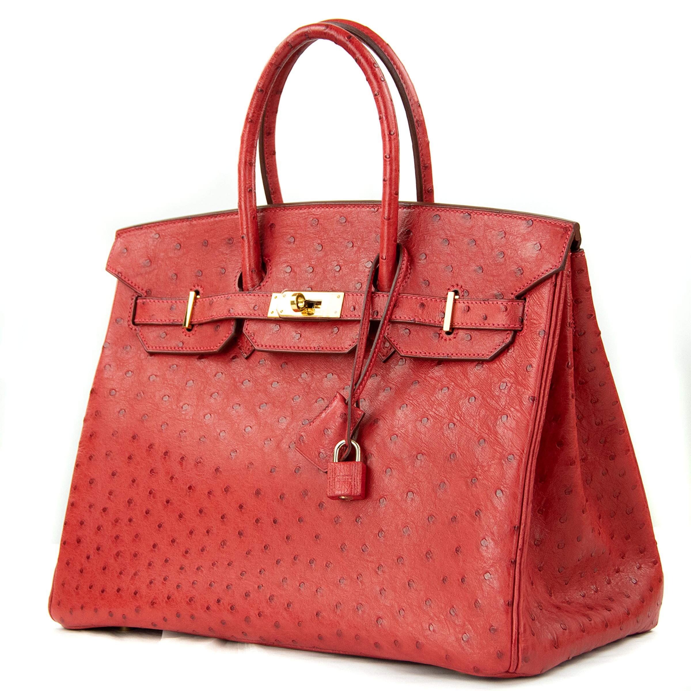 Red Hermes Birkin Bag 35cm Rouge VIF Ostrich GHW For Sale