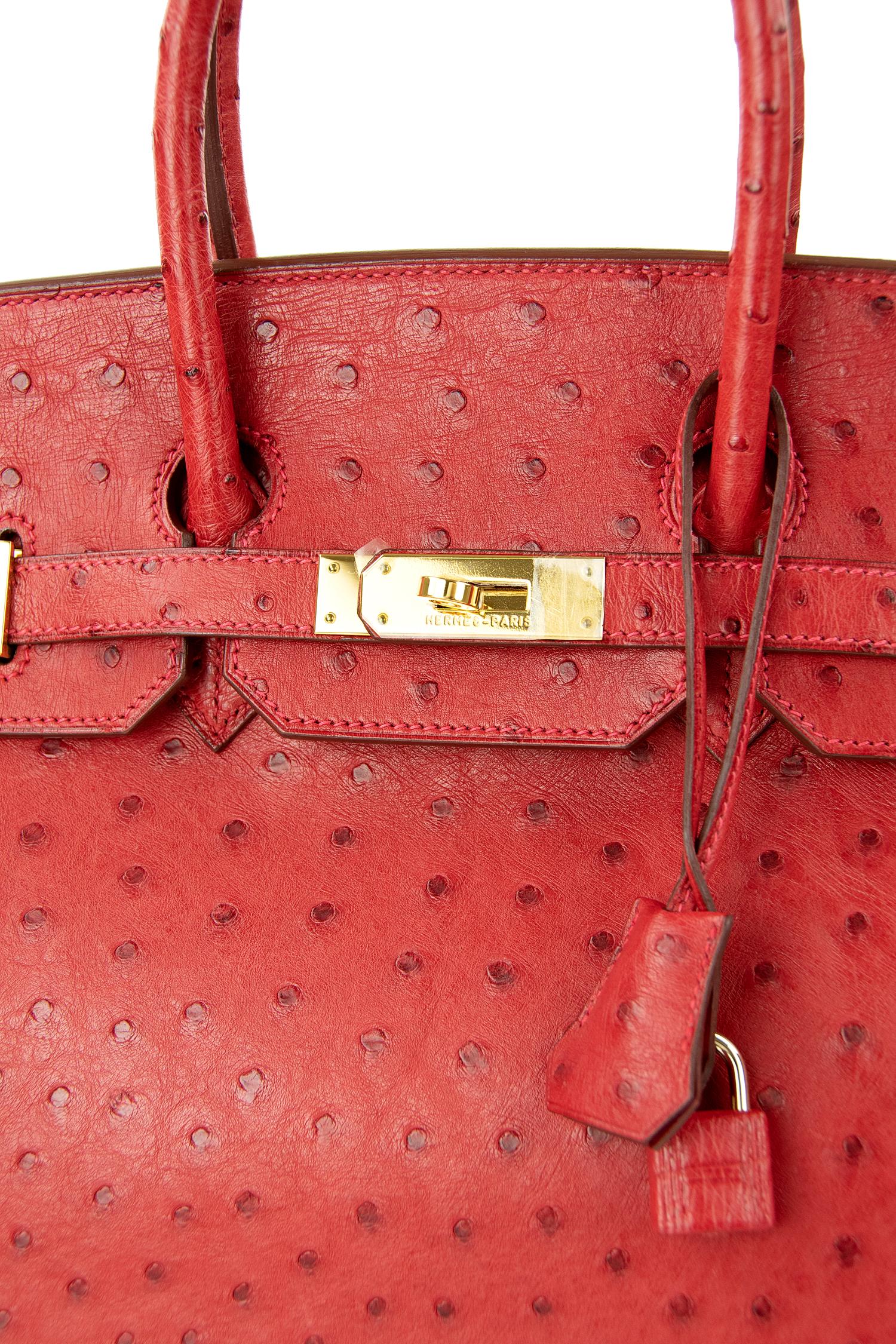 Women's or Men's Hermes Birkin Bag 35cm Rouge VIF Ostrich GHW For Sale