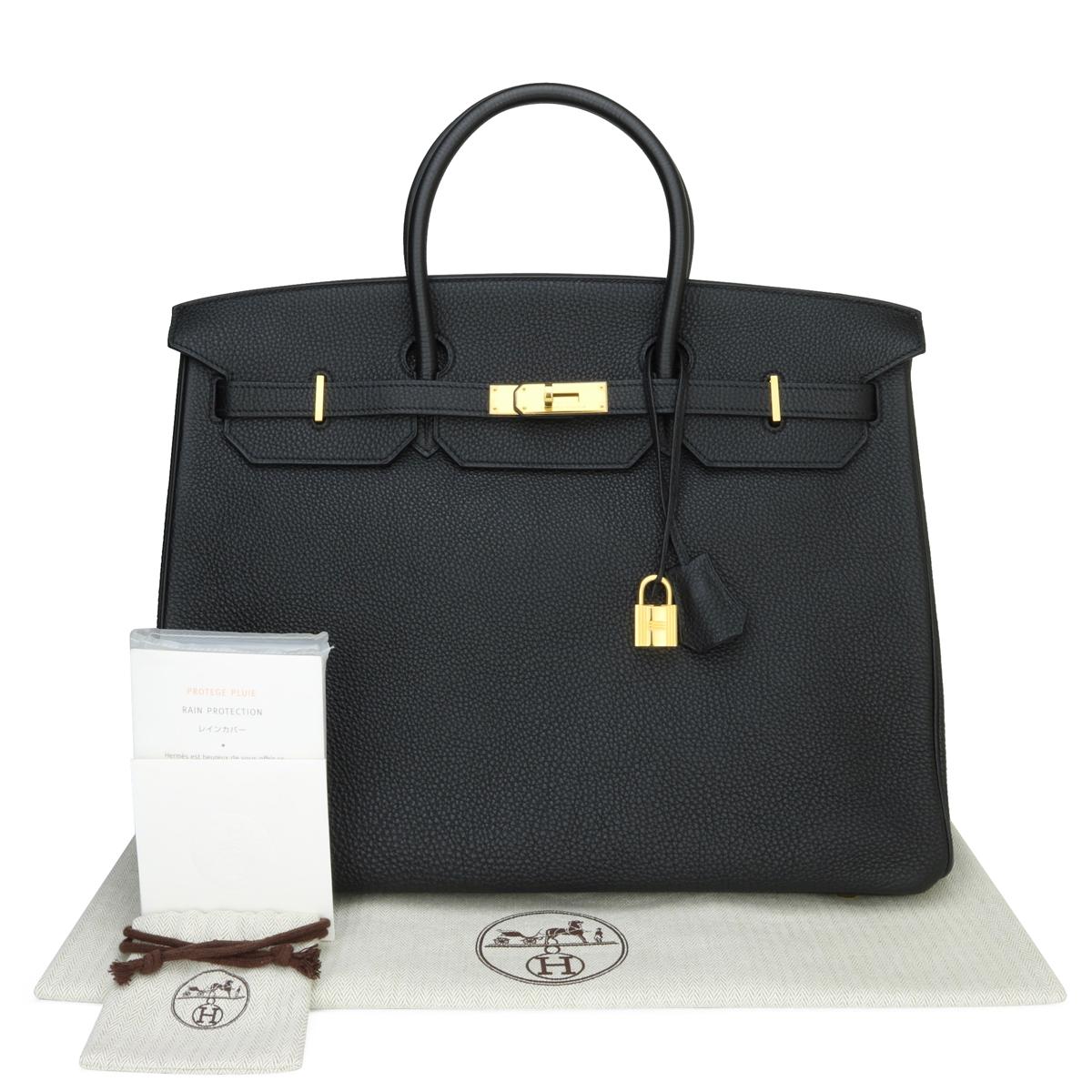 Hermès Birkin Bag 40cm Black Togo Leather with Gold Hardware Stamp N_Year 2010.

This bag is still in very good condition. The leather still smells fresh, along with it still holding to its original shape. The hardware is still very shiny.

The most
