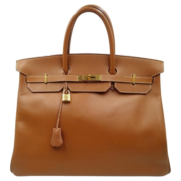 Hermès Birkin Bag 40cm Cognac Gold Brown Courtchevel Leather For Sale