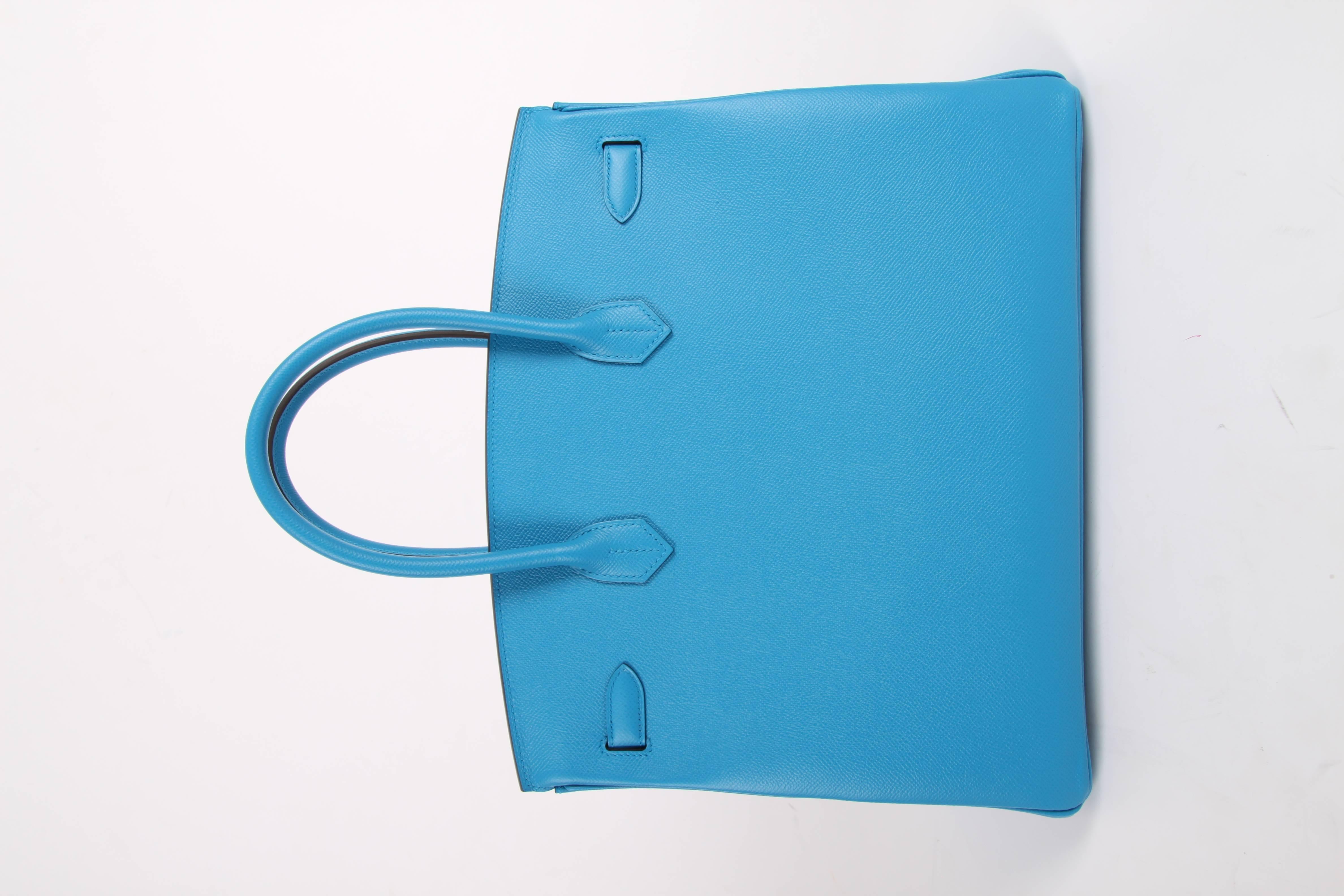 Women's or Men's Hermes Birkin Bag Epsom 35 Bleu Zanzibar Palladium Hardware - blue For Sale
