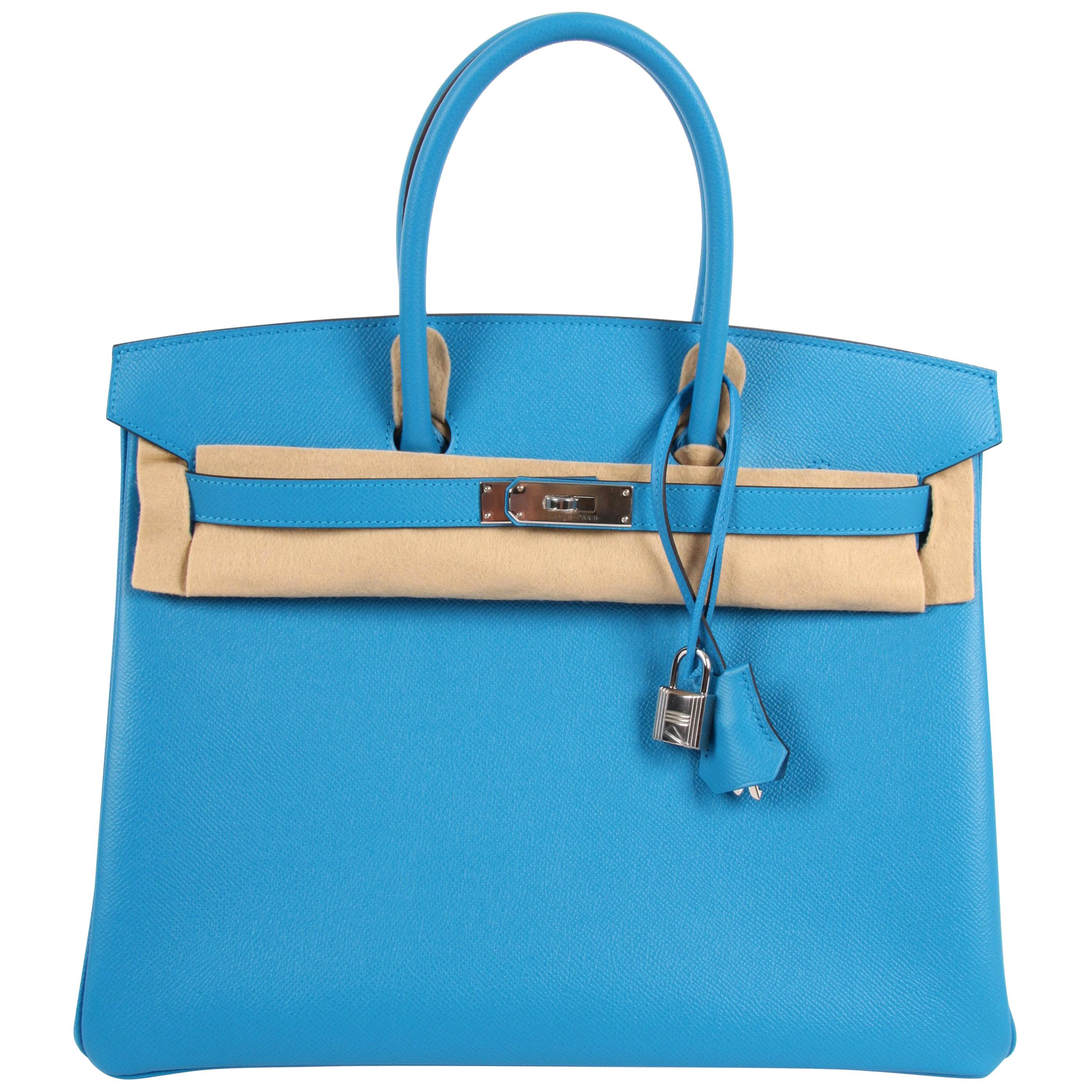 Hermes Birkin Bag Epsom 35 Bleu Zanzibar Palladium Hardware - blue