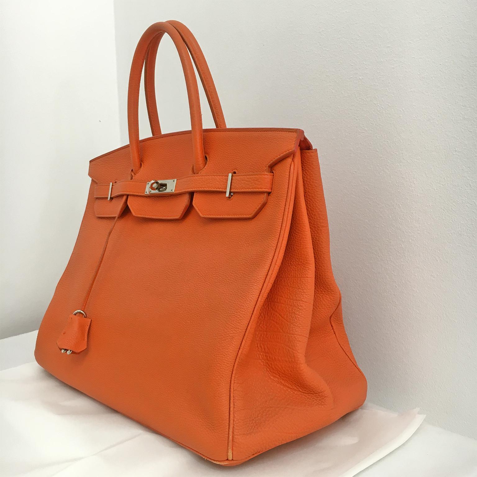 Hermes Birkin Bag Orange 40 Togo Leather Silver Palladium Hardware In Good Condition In Berlin, DE