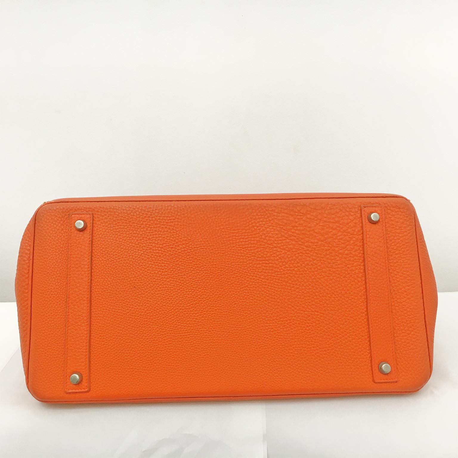 Hermes Birkin Bag Orange 40 Togo Leather Silver Palladium Hardware 3