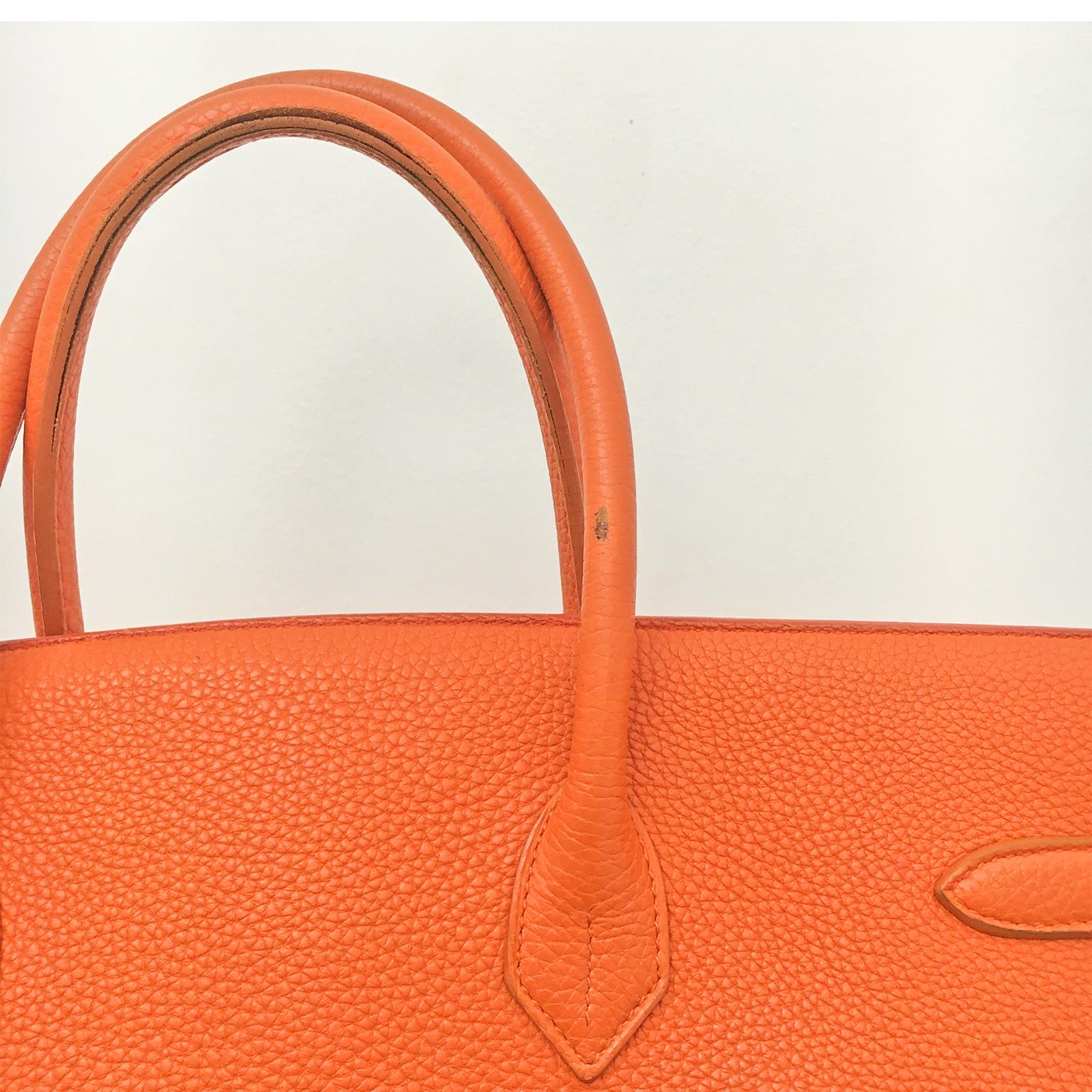 Hermes Birkin Bag Orange 40 Togo Leather Silver Palladium Hardware 4