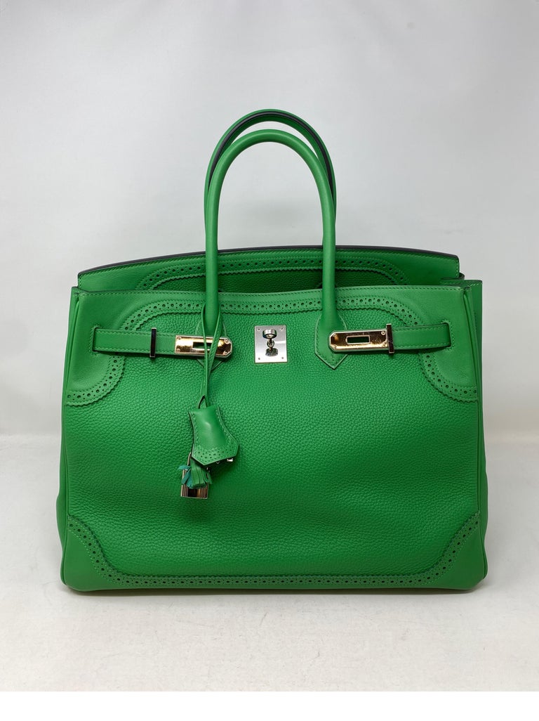 Hermes Bamboo Ghillies Birkin 35 Bag. Excellent condition. Very rare bag. Beautiful scalloped detailed Birkin Bag. Perfect for the Hermes Collector. Includes clochette, lock, keys, and dust cover. Guaranteed authentic. 