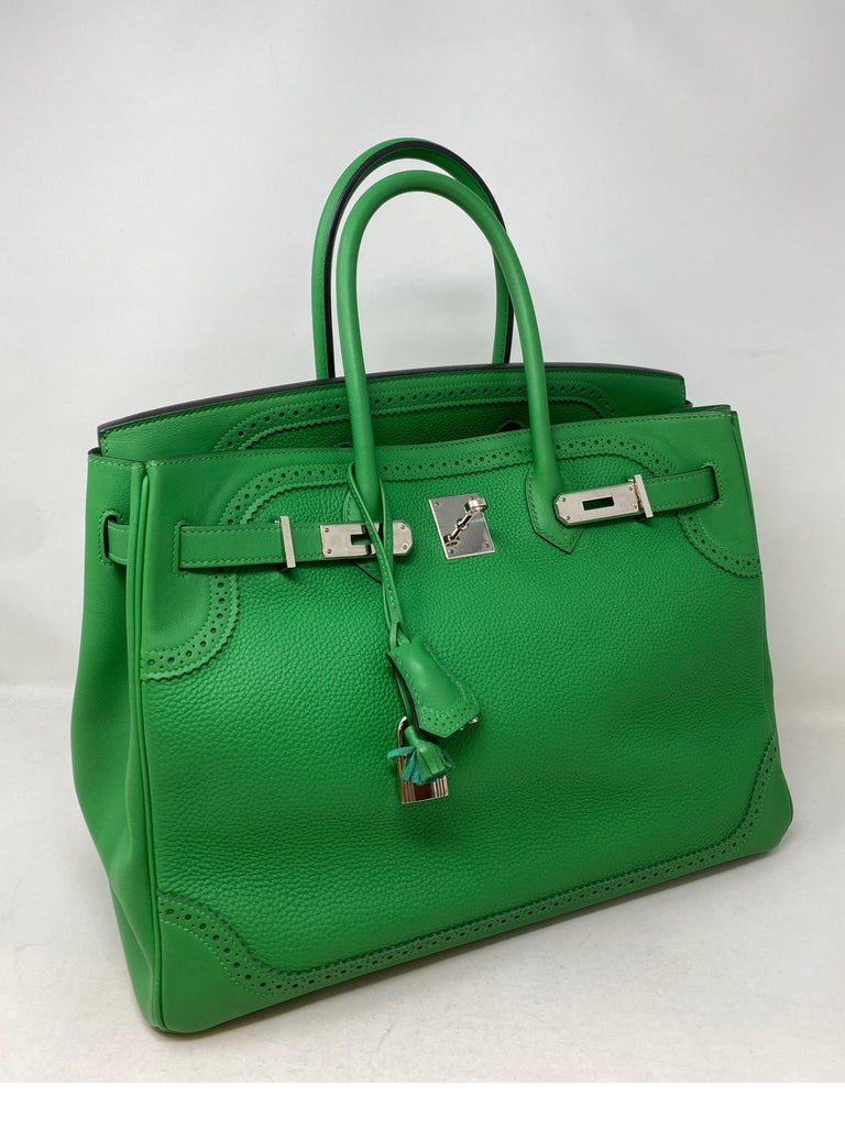 Green Hermes Birkin Bamboo Ghillies 35 Bag