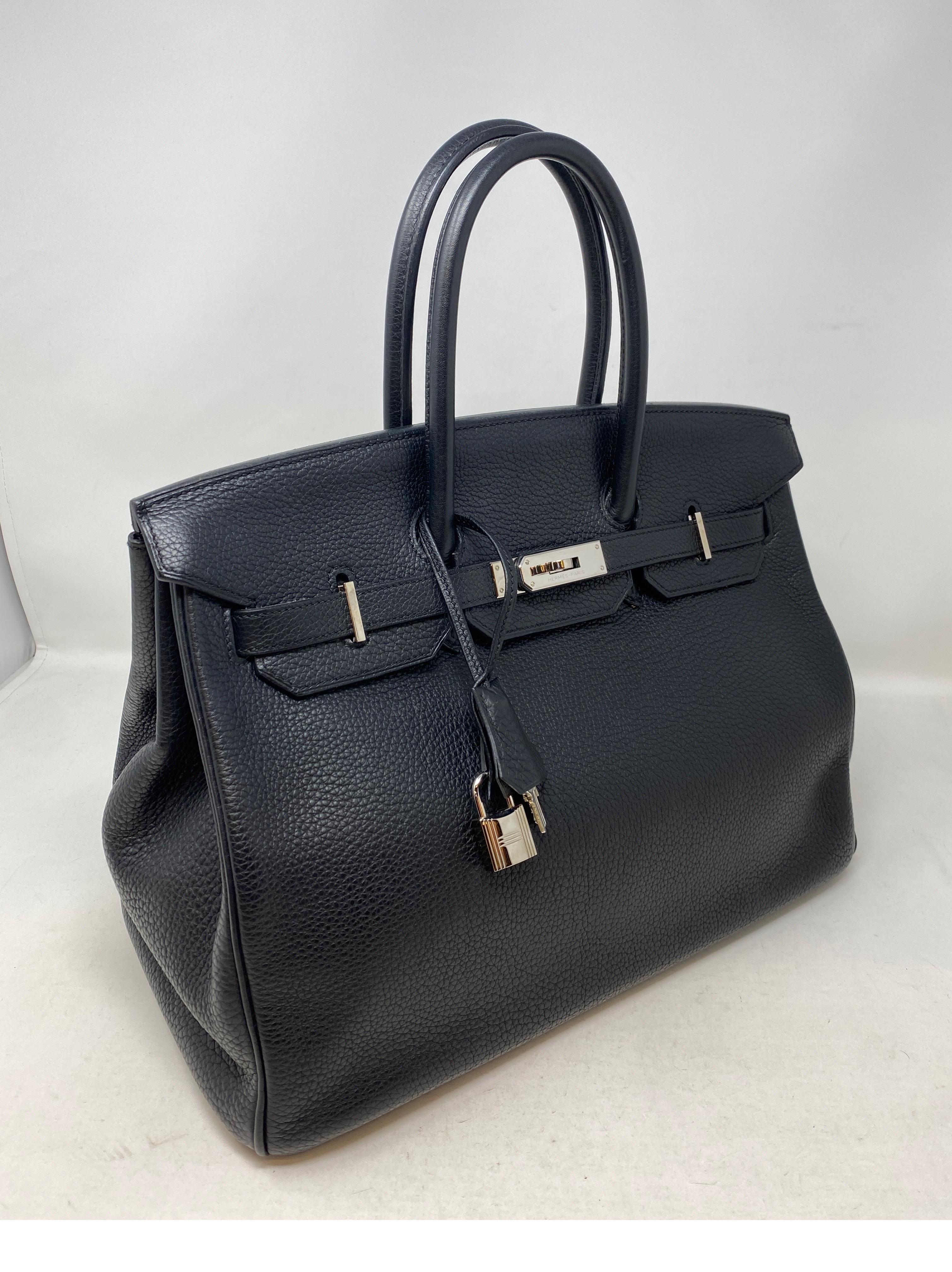 Hermes Black Birkin 35 Bag. Excellent condition. Palladium hardware. Classic black Birkin. Great investment. Includes clochette, lock, keys, and dust cover. Guaranteed authentic. 