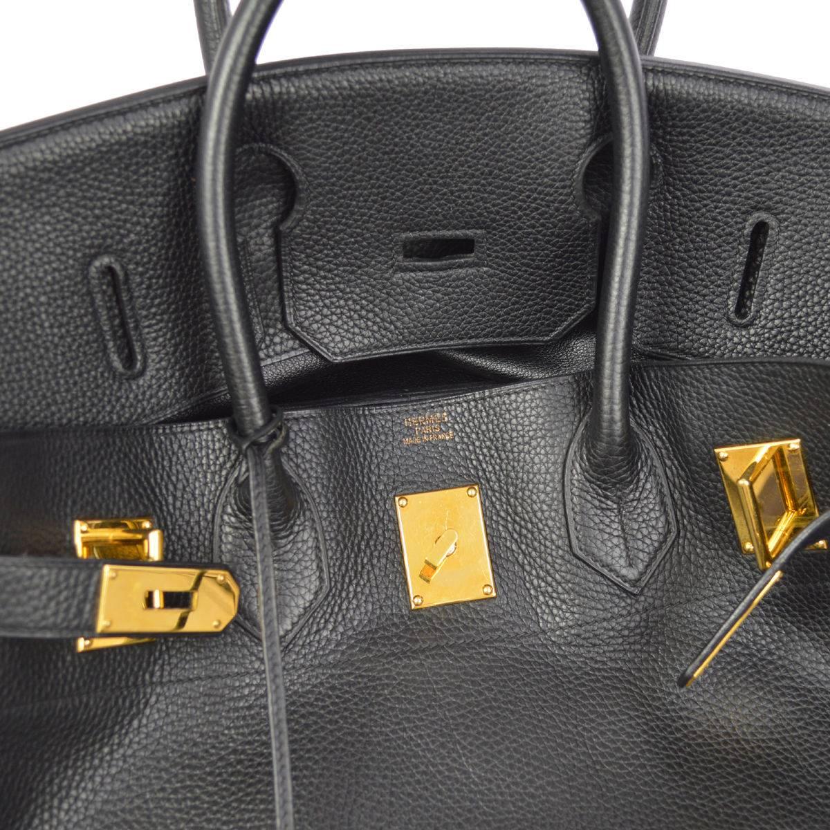 Women's Hermes Birkin Black Leather Gold Hardware Top Handle Satchel Bag and Accessories