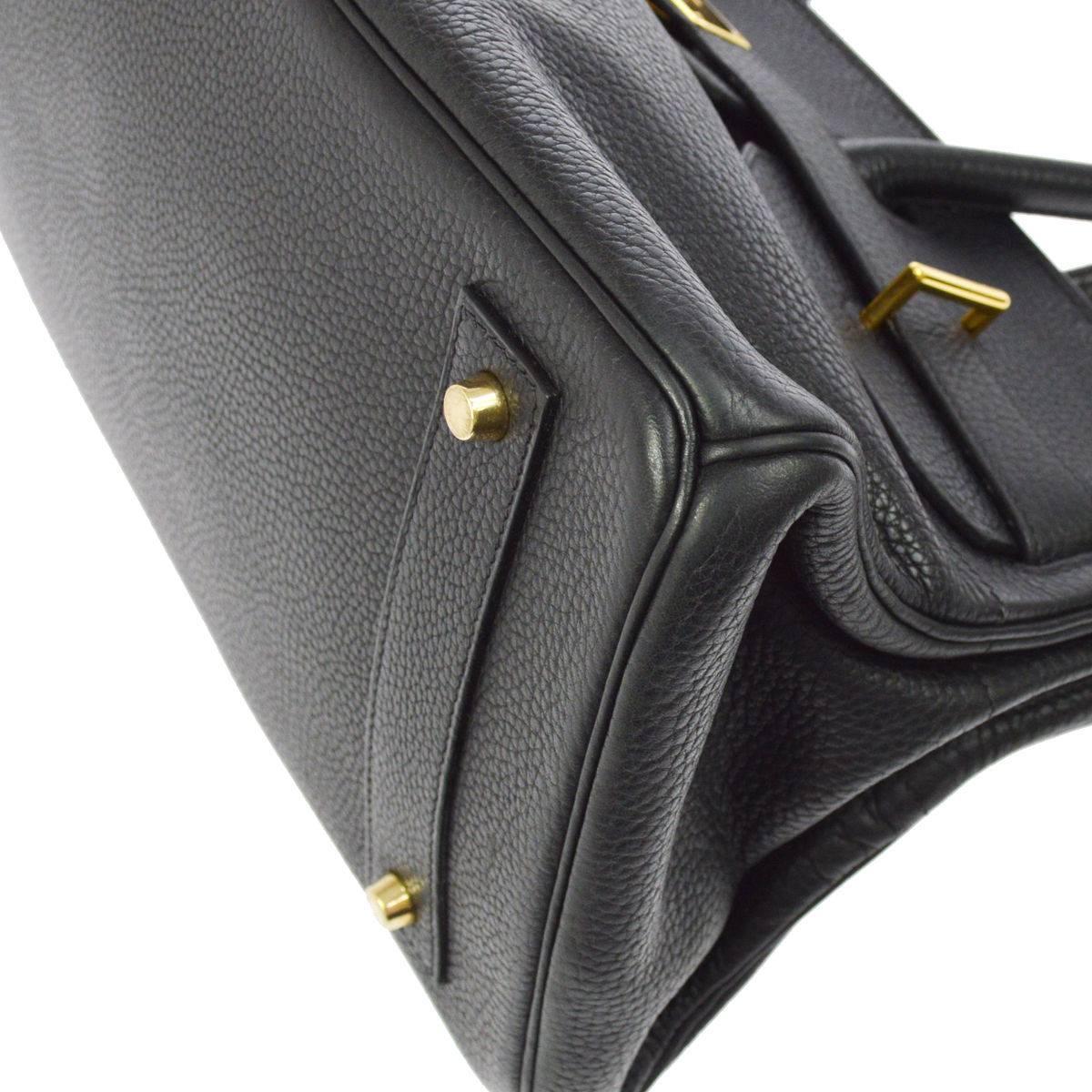 Hermes Birkin Black Leather Gold Hardware Top Handle Satchel Bag and Accessories 3