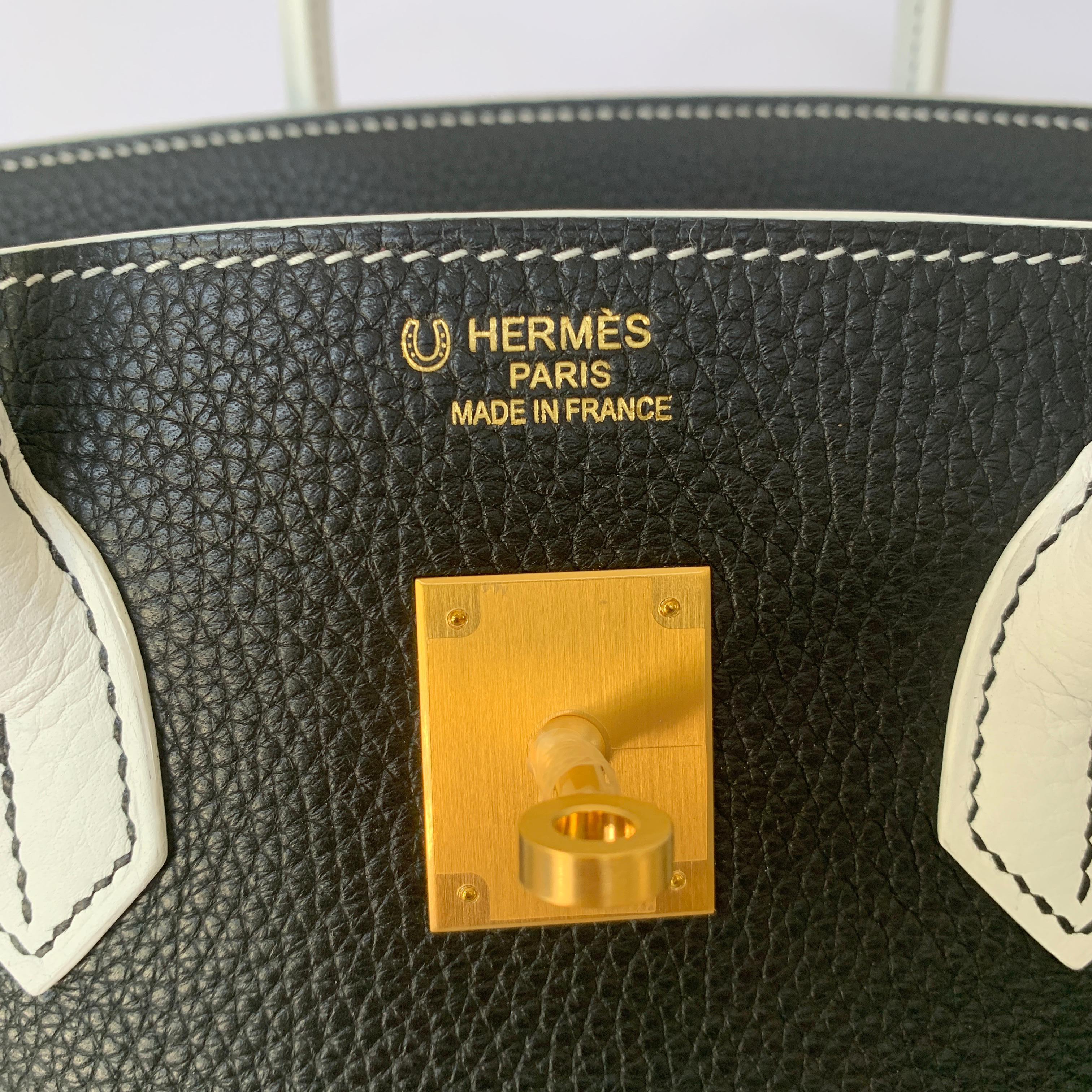 Hermes Birkin Black White Brushed Gold HSS Special Order 6