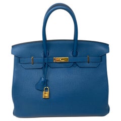 Hermes Birkin Blue Colvert 35 Bag 