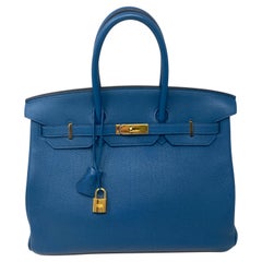 Hermes Birkin Blue Colvert 35 Bag