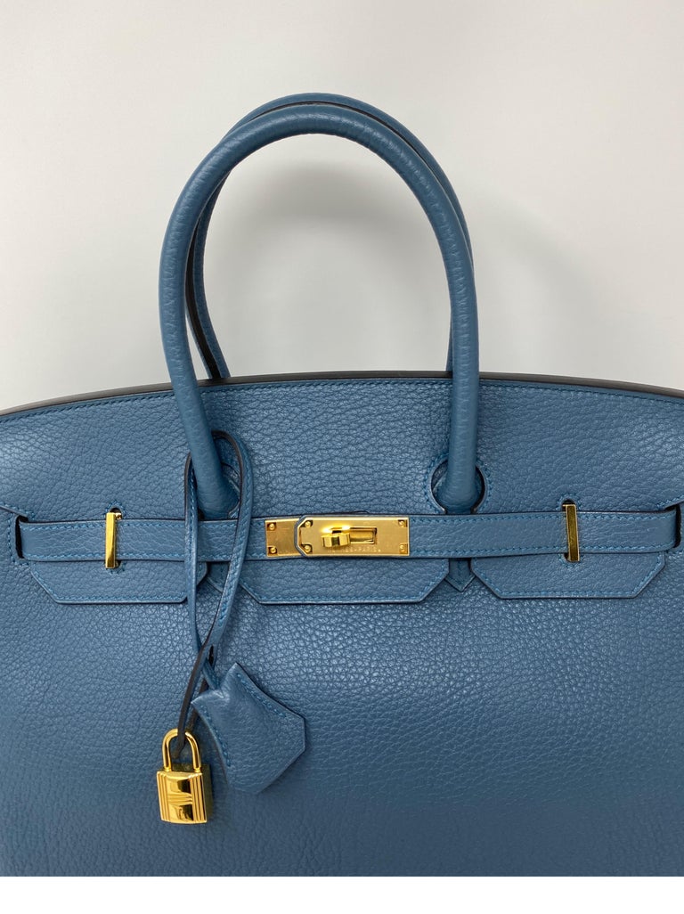 Hermes Togo Leather 35 Centimeter Birkin Bag Blue Colvert - Luxury