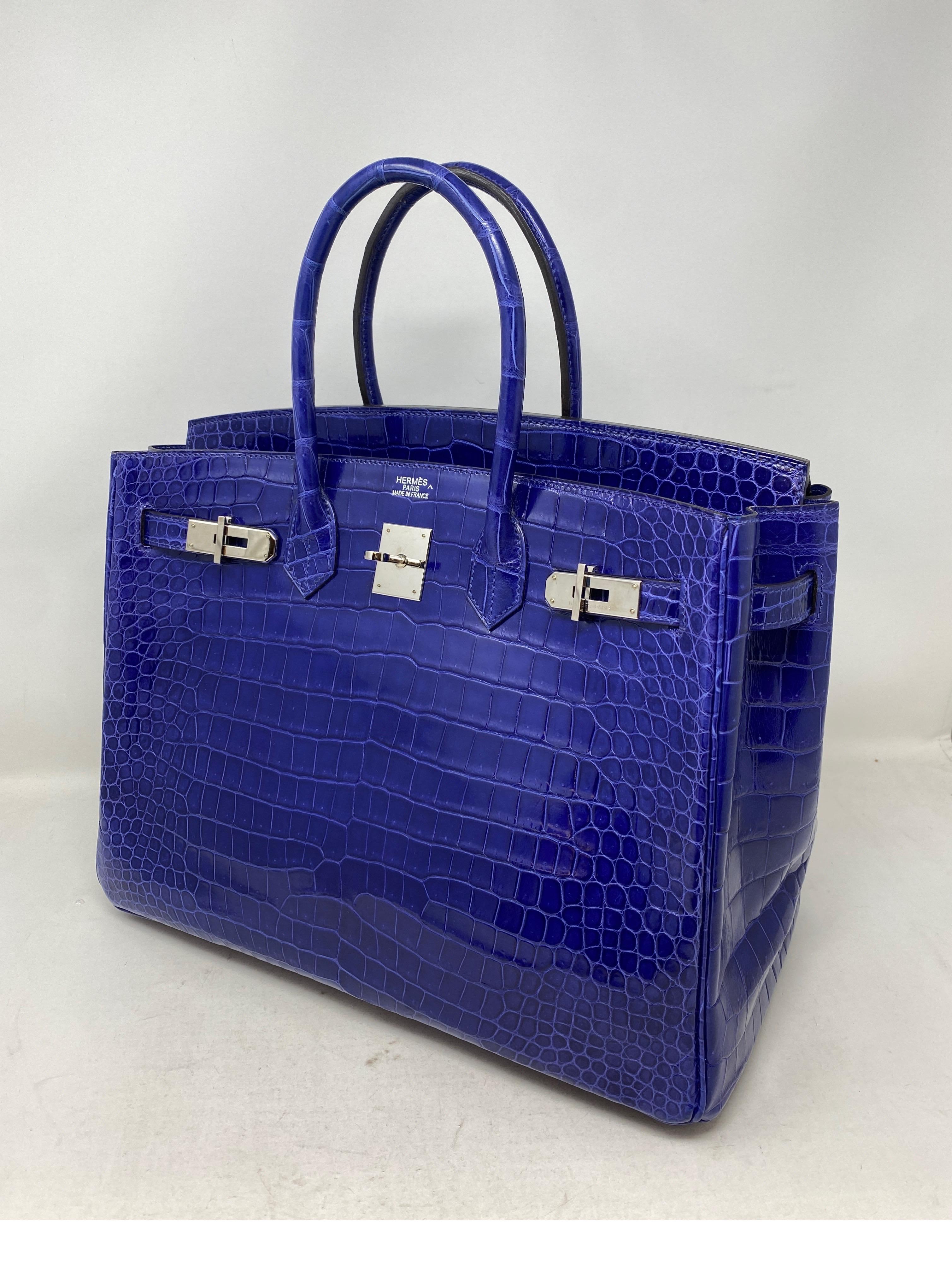 Hermes Birkin Blue Electrique Crocodile 35 Bag In Excellent Condition In Athens, GA