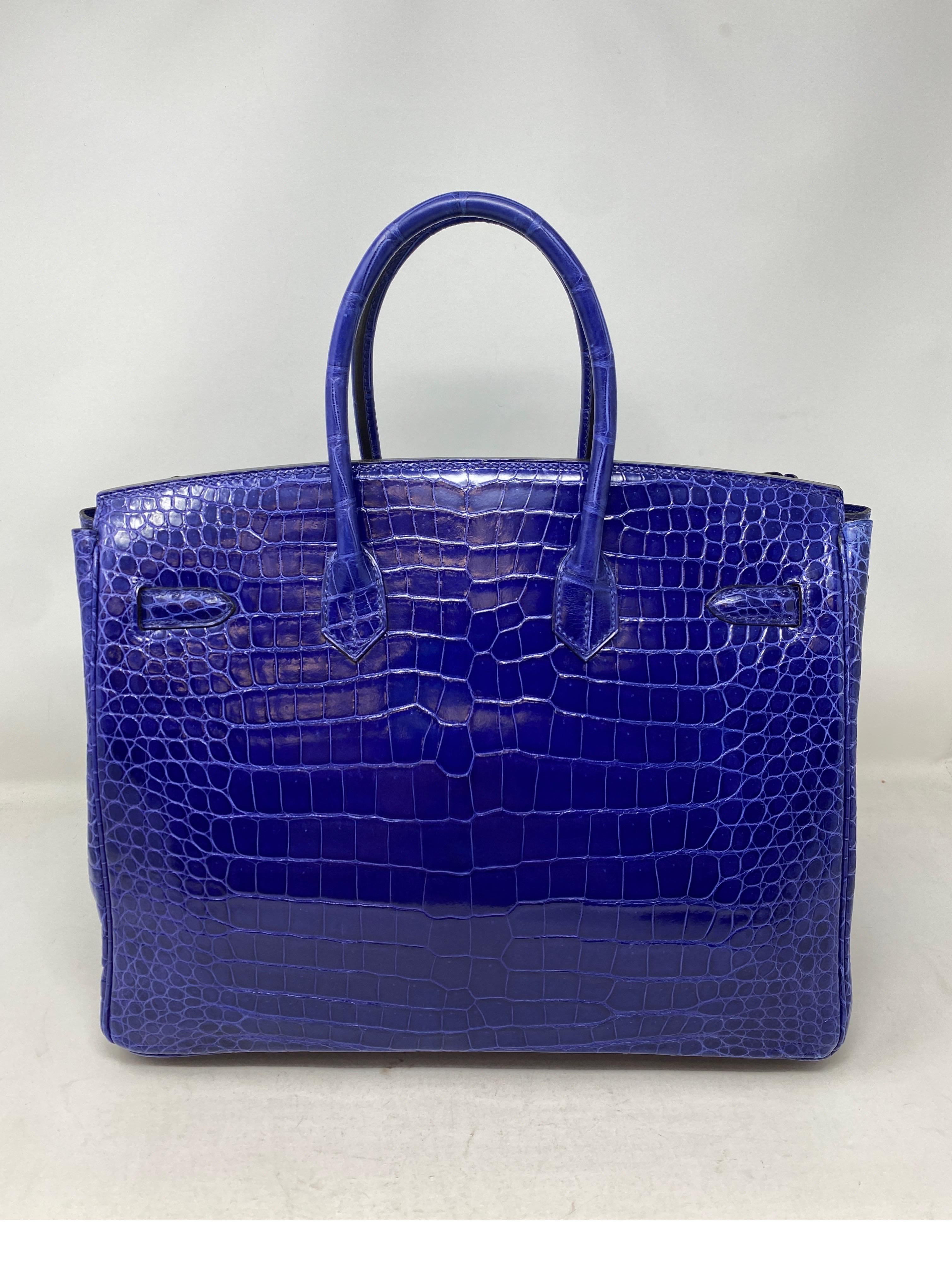 Women's or Men's Hermes Birkin Blue Electrique Crocodile 35 Bag