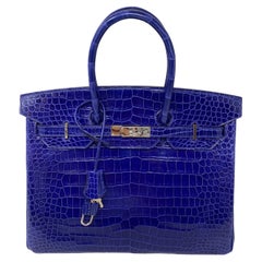 Hermes Birkin Blue Electrique Crocodile 35 Bag