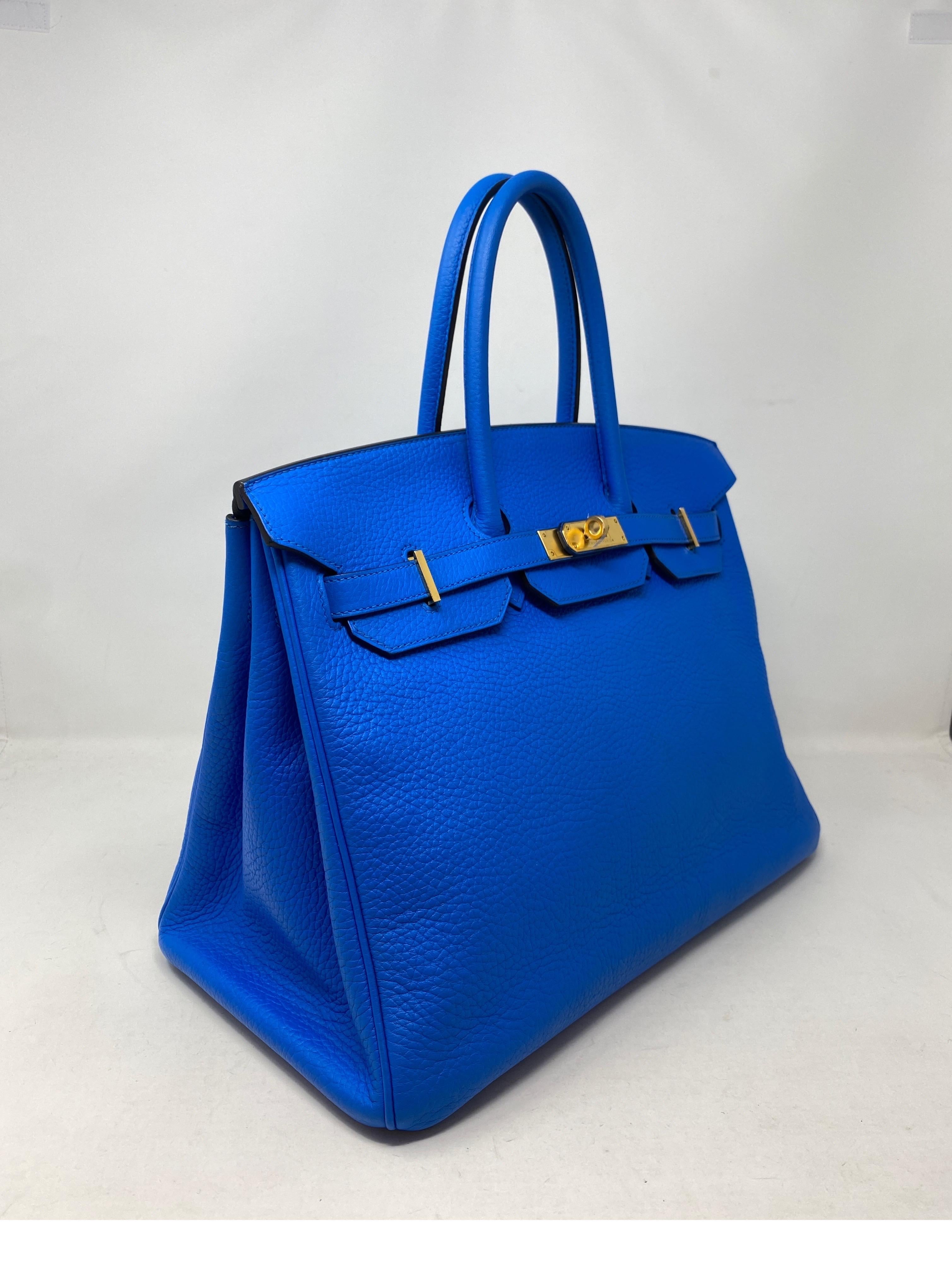 Hermes Birkin Blue Hydra 35 Bag. Gold hardware. Excellent condition. Looks like new bag. Gorgeous and gift ready. Includes clochette, lock, keys, and dust cover. Guaranteed authentic. 