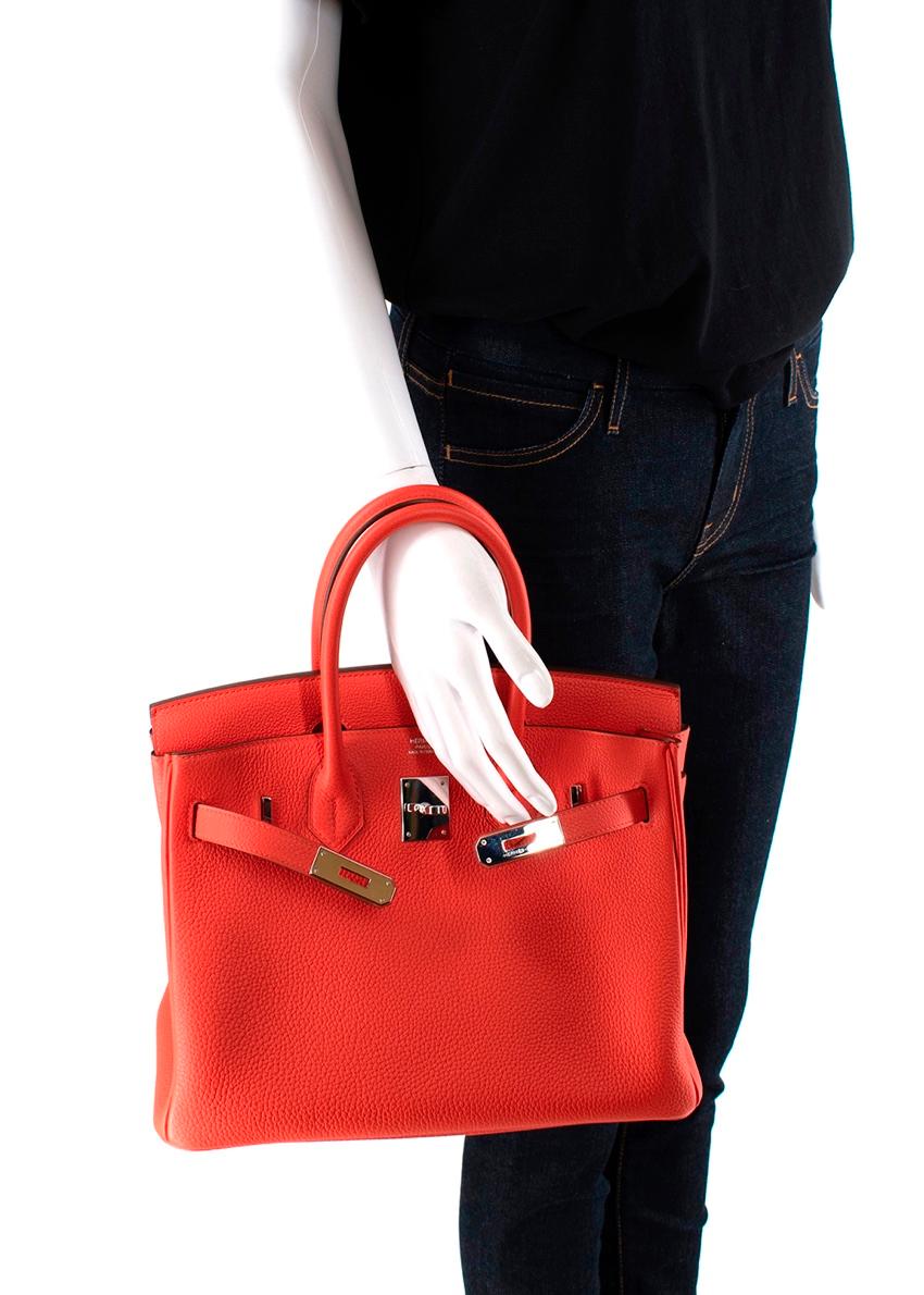 Red Hermes Birkin Capucine Togo Leather 30 PHW For Sale