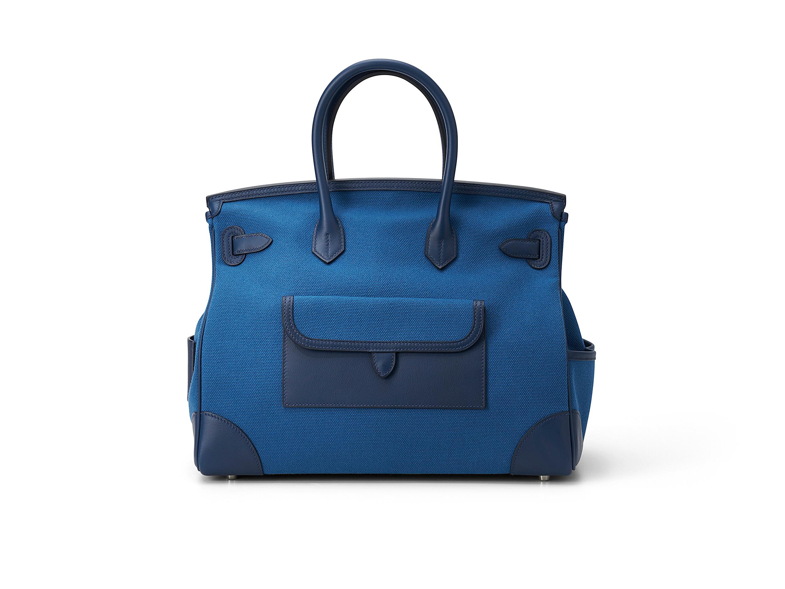 Hermès Birkin Cargo 35 Bleu Marine Segeltuch Swift Palladium Hardware (Violett) im Angebot