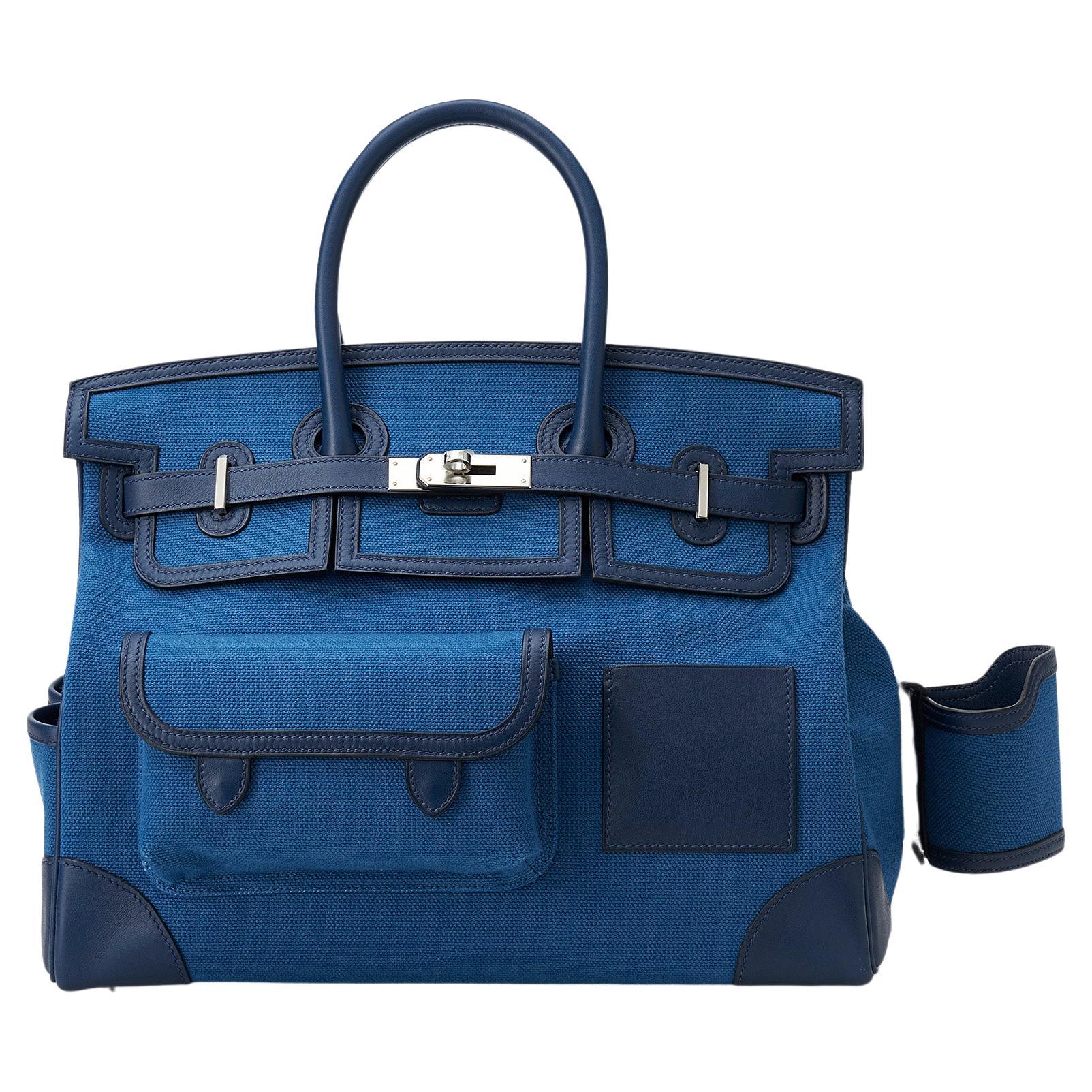 Hermès Birkin Cargo 35 Bleu Marine Segeltuch Swift Palladium Hardware im Angebot