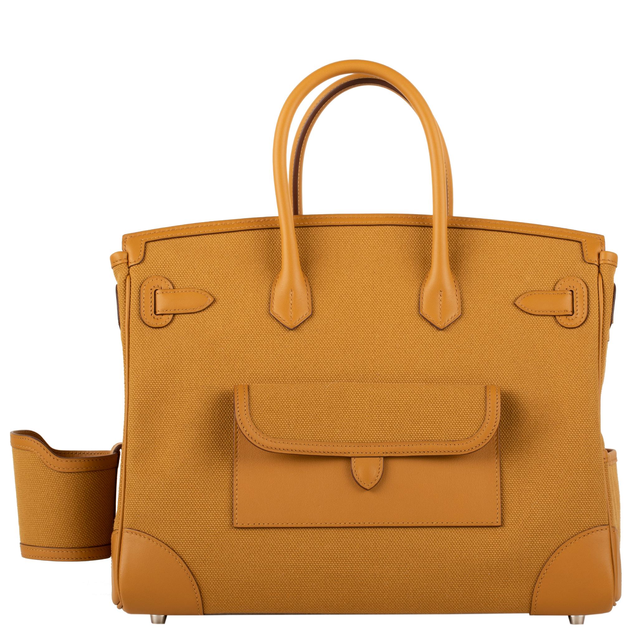 Hermes Birkin Cargo 35cm Sesam Canvas & Swift Leder Palladium Hardware (Orange) im Angebot