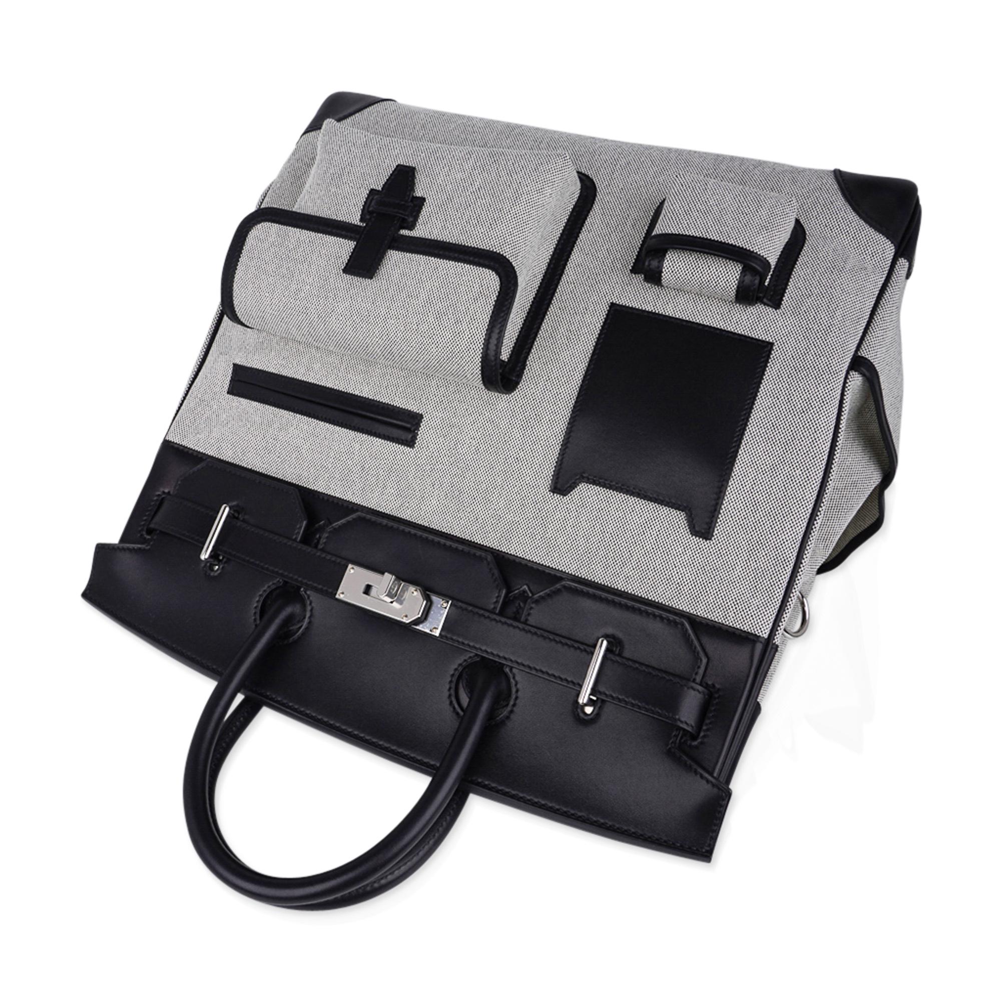 Hermes Birkin Cargo Hac Birkin 40 Bag Black Evercalf  Leather/Toile H Ecru Noir 3