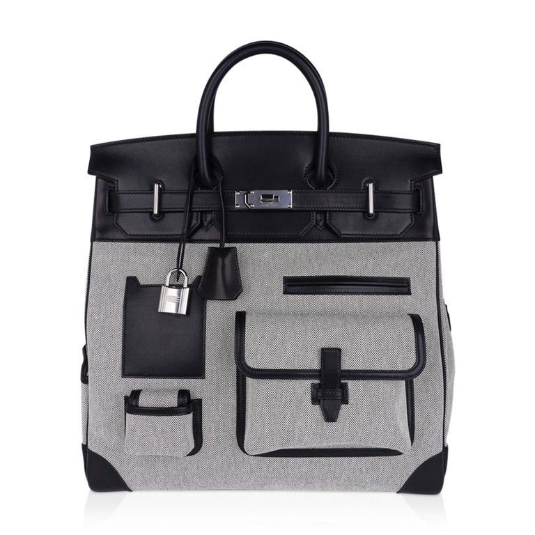Hermes Birkin Cargo Hac Birkin 40 Bag Black Evercalf Leather/Toile H Ecru  Noir at 1stDibs