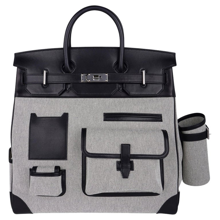 Hermes Birkin Cargo Hac Birkin 40 Bag Black Evercalf Leather/Toile H Ecru  Noir at 1stDibs