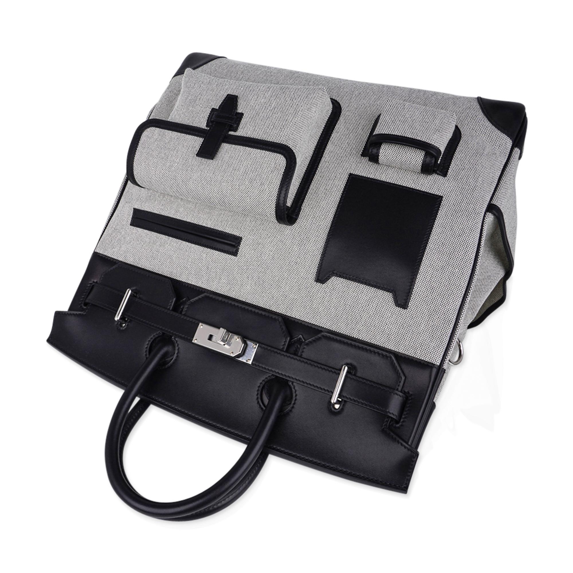 Hermes Birkin Cargo Hac 40 Birkin Bag Black Evercalf  Leather/Toile H Ecru Noir For Sale 3