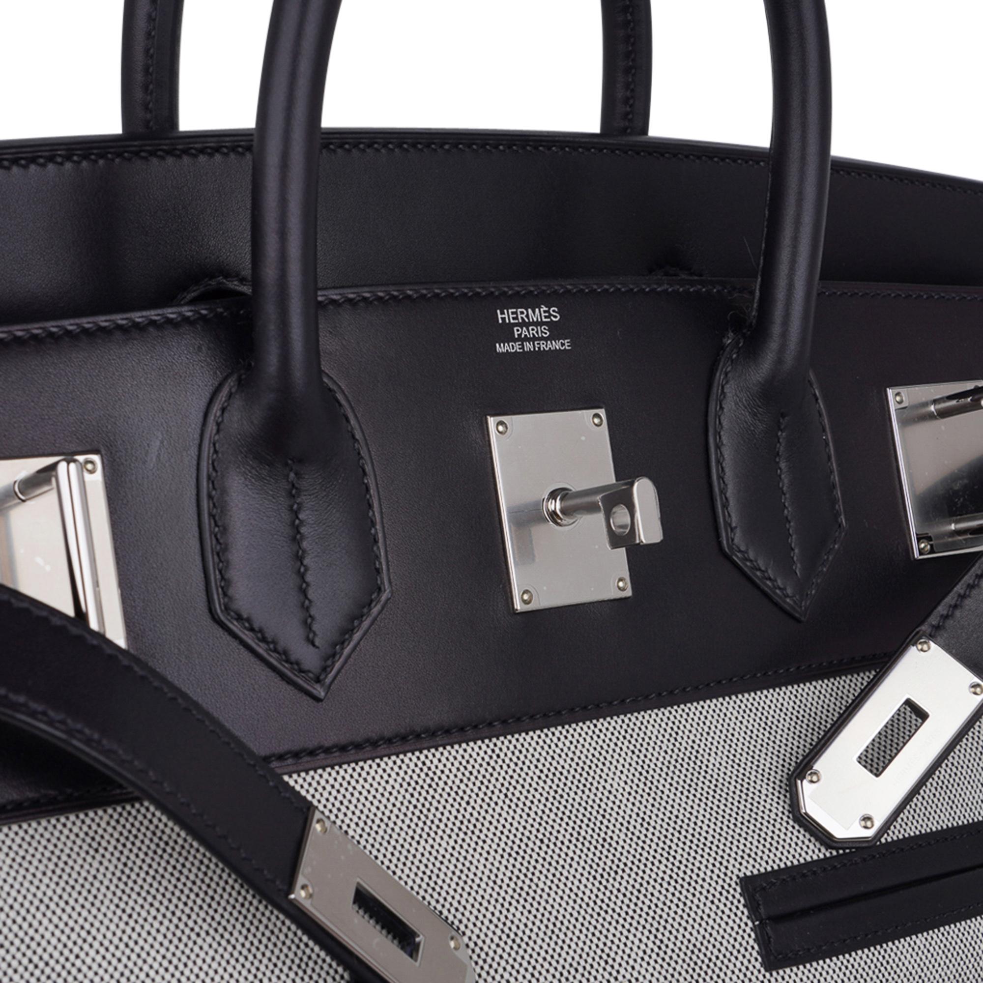 Hermes Birkin Cargo Hac 40 Birkin Bag Black Evercalf  Leather/Toile H Ecru Noir In New Condition For Sale In Miami, FL