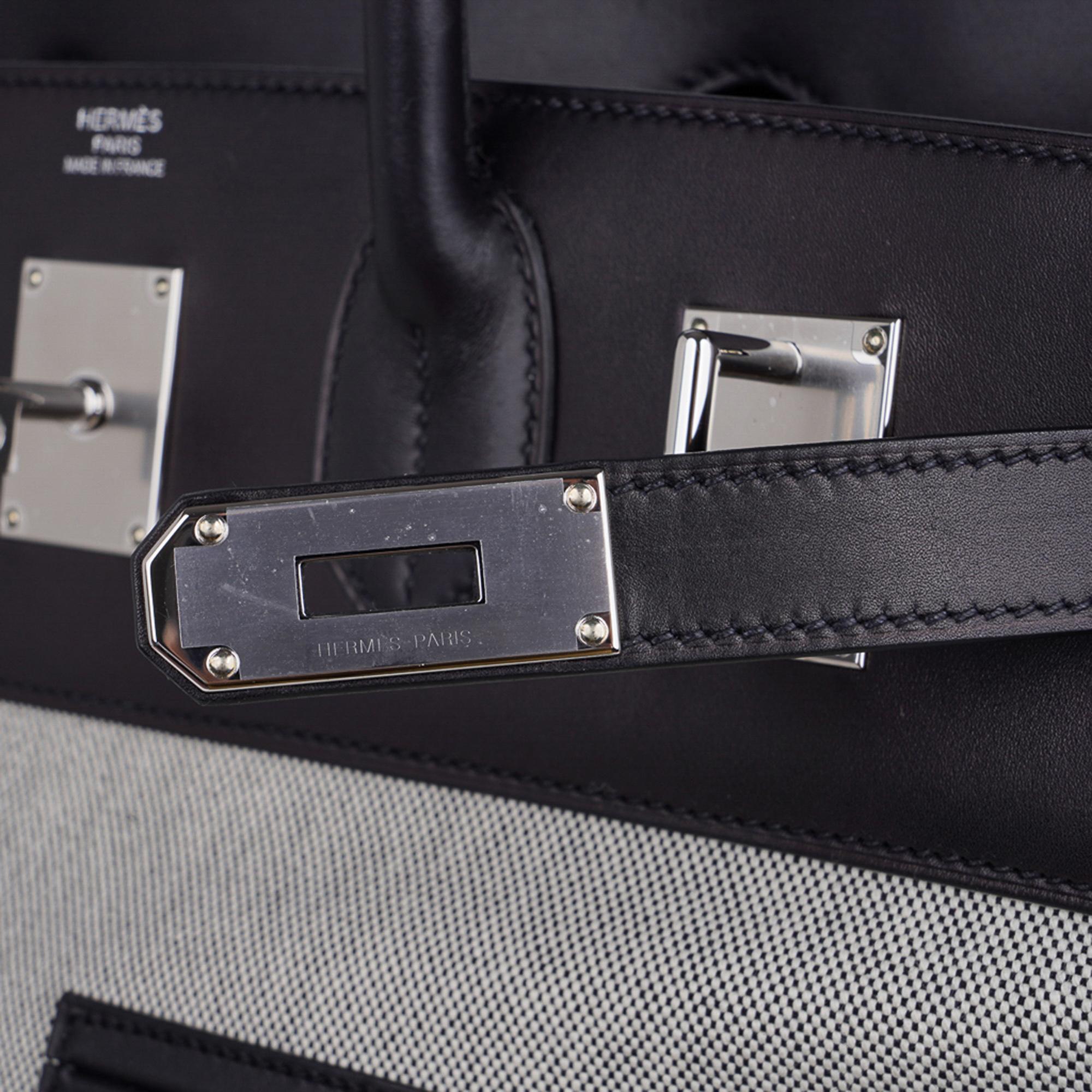 Men's Hermes Birkin Cargo Hac 40 Birkin Bag Black Evercalf  Leather/Toile H Ecru Noir
