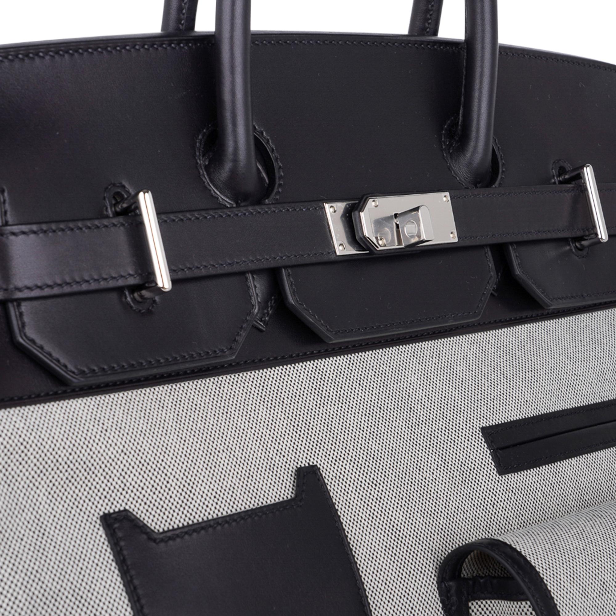 Hermes Birkin Cargo Hac 40 Birkin Bag Black Evercalf  Leather/Toile H Ecru Noir For Sale 8