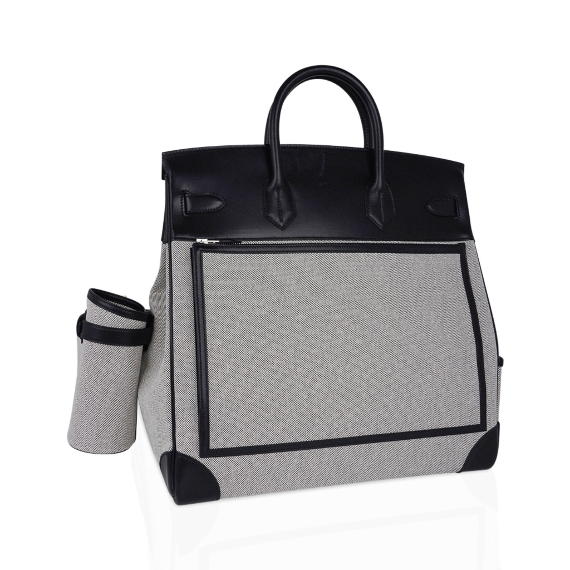 Hermes Birkin Cargo Hac 40 Birkin Bag Schwarz Evercalf  Leder/Toile H Ecru Noir Ecru-Leder im Angebot 11