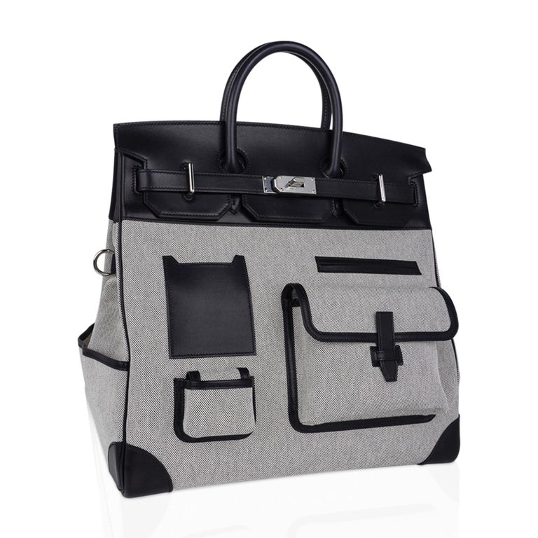 Hermès Bleu Marine Toile & Black Box Calf Cargo HAC 40 PHW - Handbag | Pre-owned & Certified | used Second Hand | Unisex