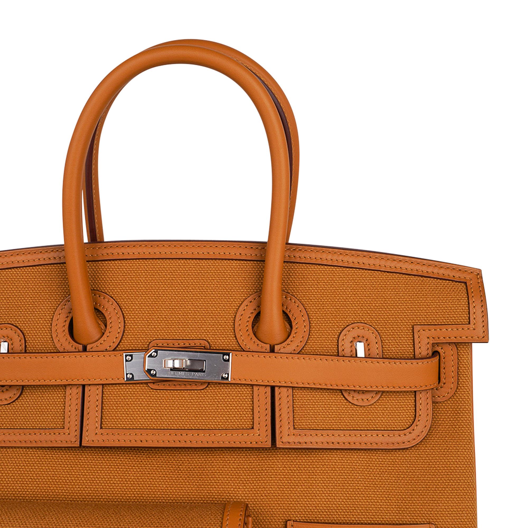 Hermes Birkin Cargo Toile Goeland Sesame 35 Bag Swift Leather Limited Edition  For Sale 8