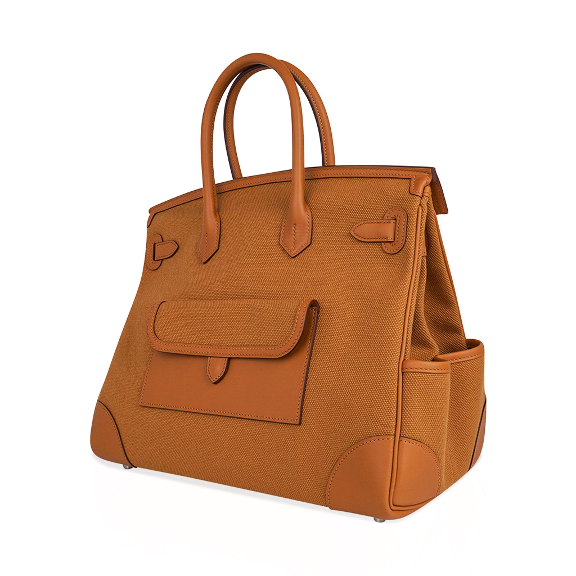 Hermes Birkin Cargo Toile Goeland Sesame 35 Bag Swift Leather Limited Edition  For Sale 9