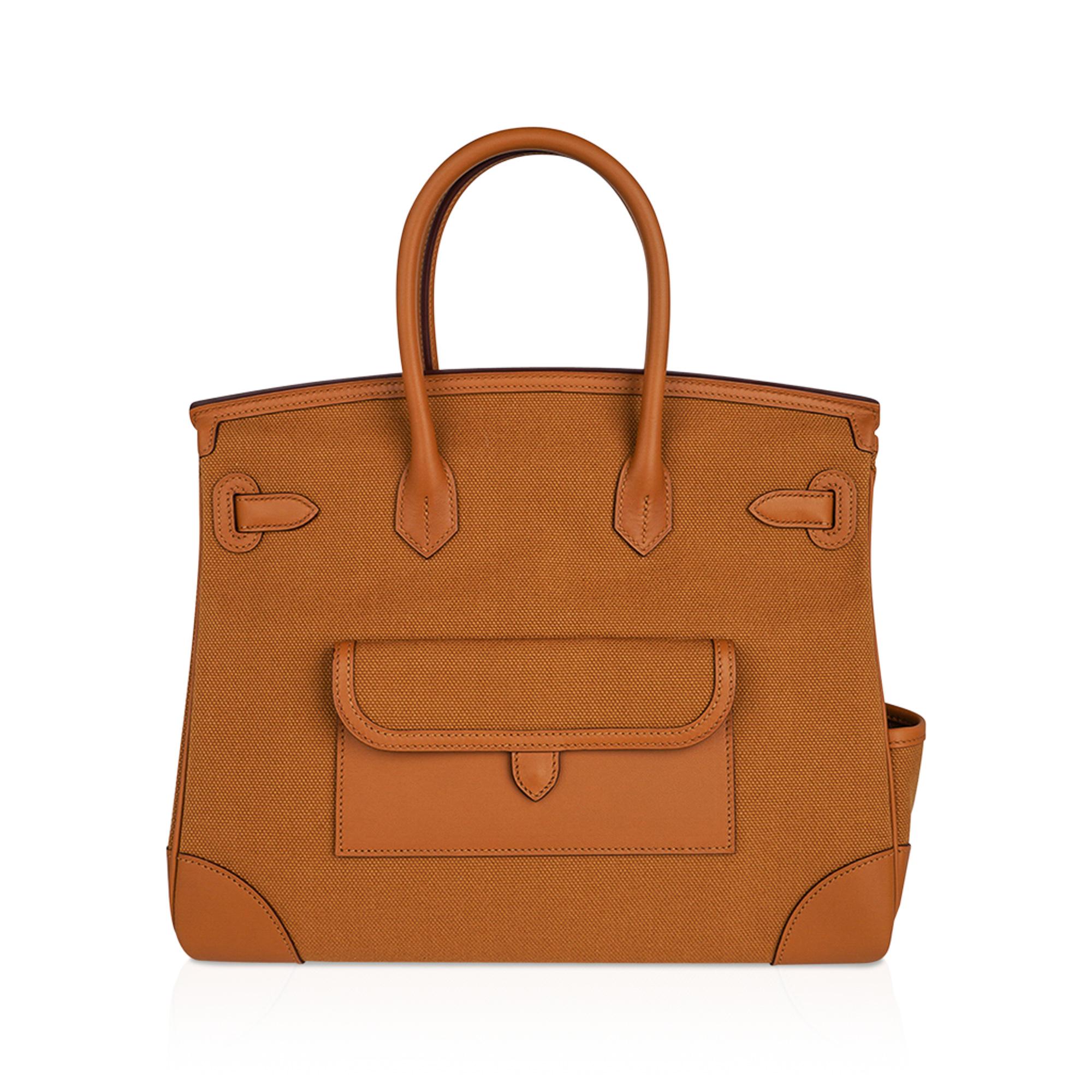 Hermes Birkin Cargo Toile Goeland Sesame 35 Bag Swift Leather Limited Edition  For Sale 4