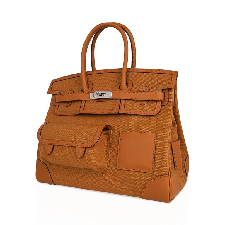 Hermes Birkin Cargo Toile Goeland Sesame 35 Bag Swift Leather Limited  Edition