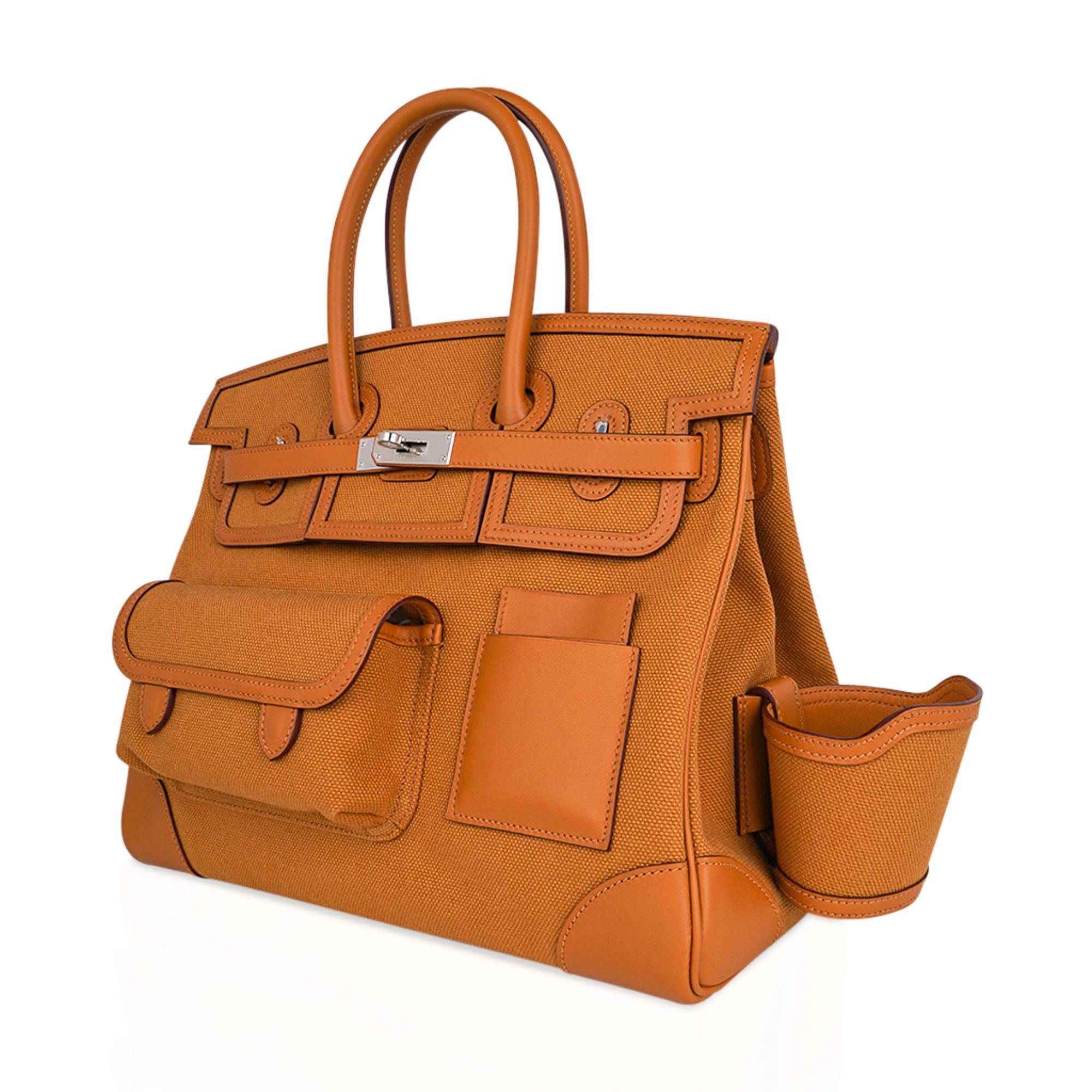Hermes Birkin Cargo Toile Goeland Sesame 35 Bag Swift Leather Limited Edition  For Sale 5