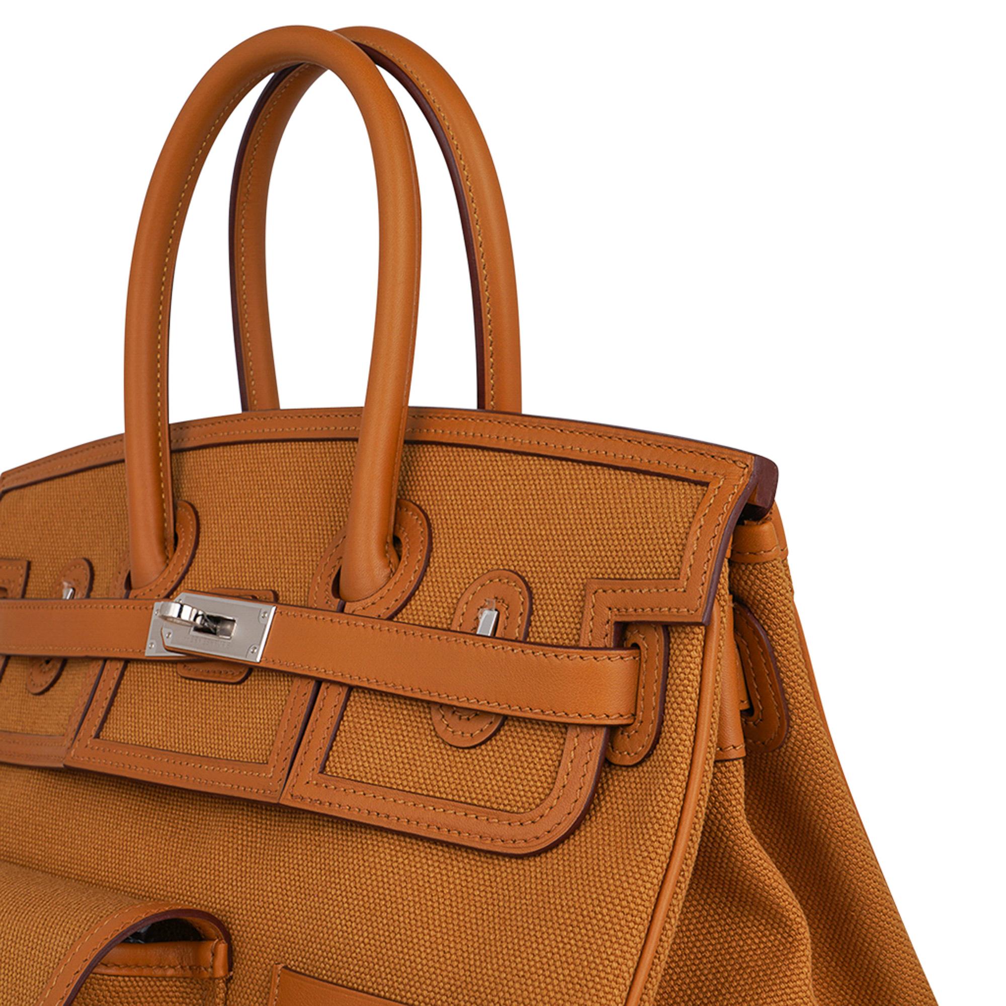 Hermes Birkin Cargo Toile Goeland Sesame 35 Bag Swift Leather Limited Edition  For Sale 6