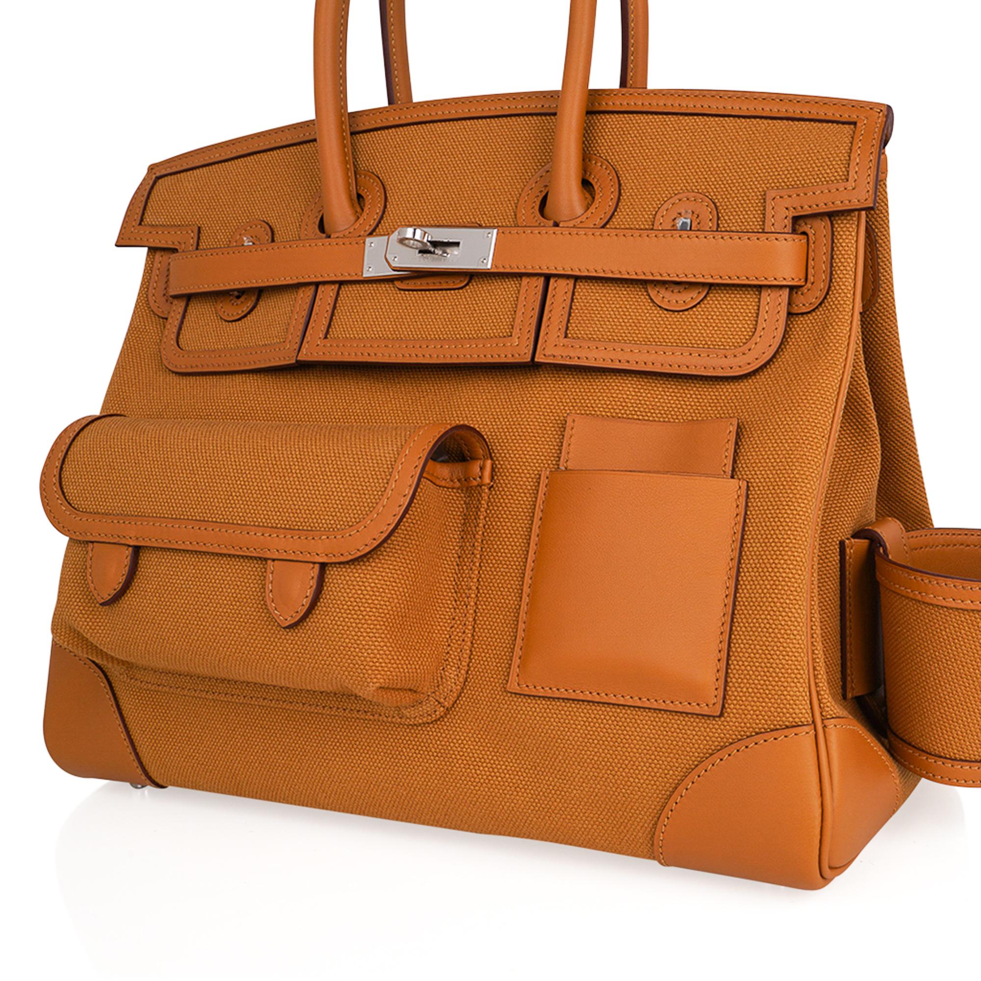 Brown Hermes Birkin Cargo Toile Goeland Sesame 35 Bag Swift Leather Limited Edition  For Sale