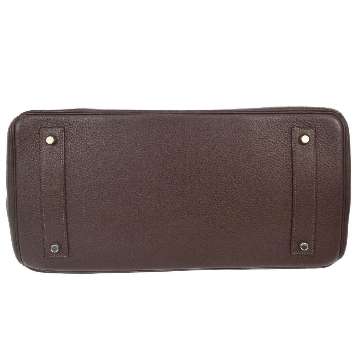 Women's Hermes Birkin Chocolate Brown Leather Palladium Top Handle Satchel Flap Bag