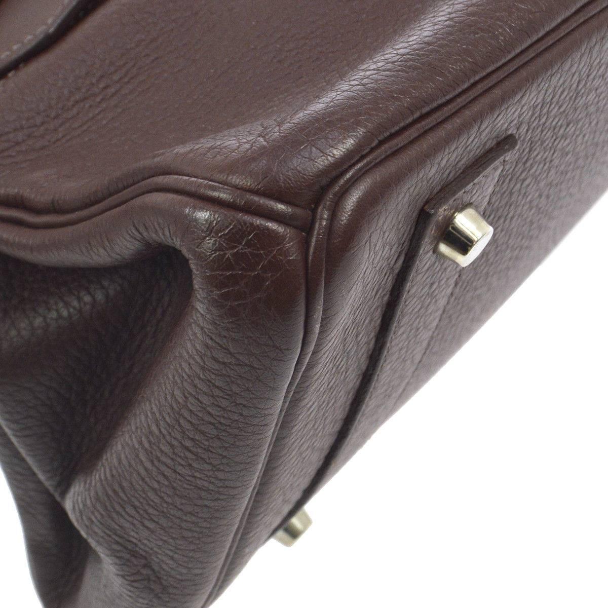 Hermes Birkin Chocolate Brown Leather Palladium Top Handle Satchel Flap Bag 1