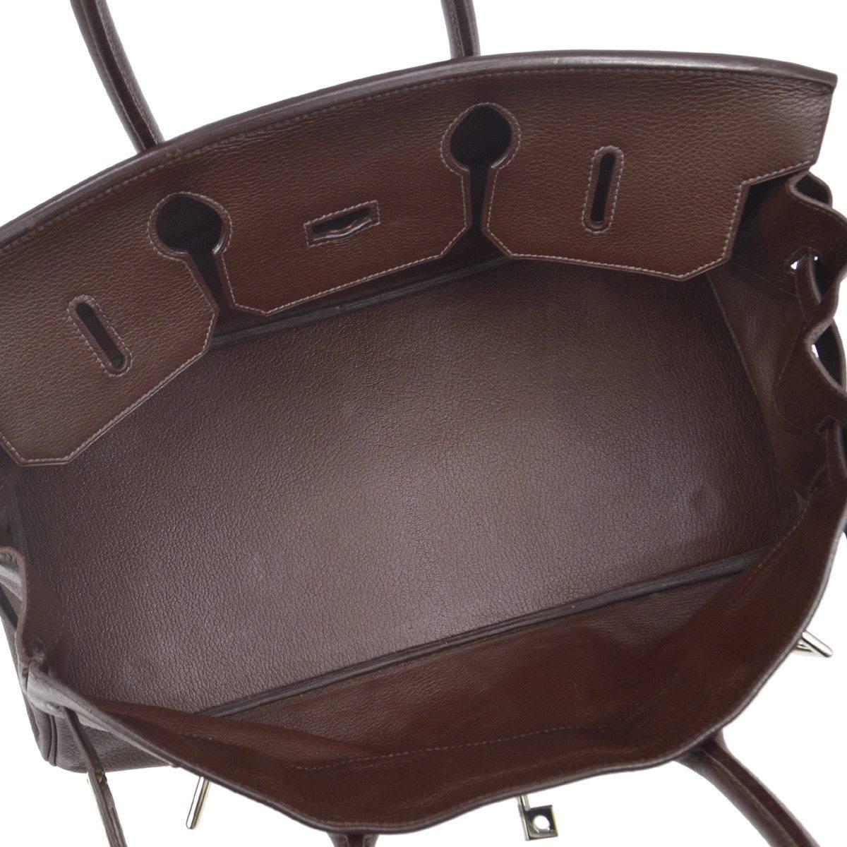 Hermes Birkin Chocolate Brown Leather Palladium Top Handle Satchel Flap Bag 2