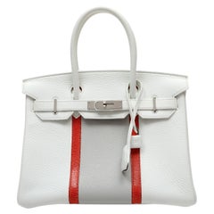 Hermès Birkin Club 35cm Weiß/Gris Perle Clemence Leder & Sanguine Lizard