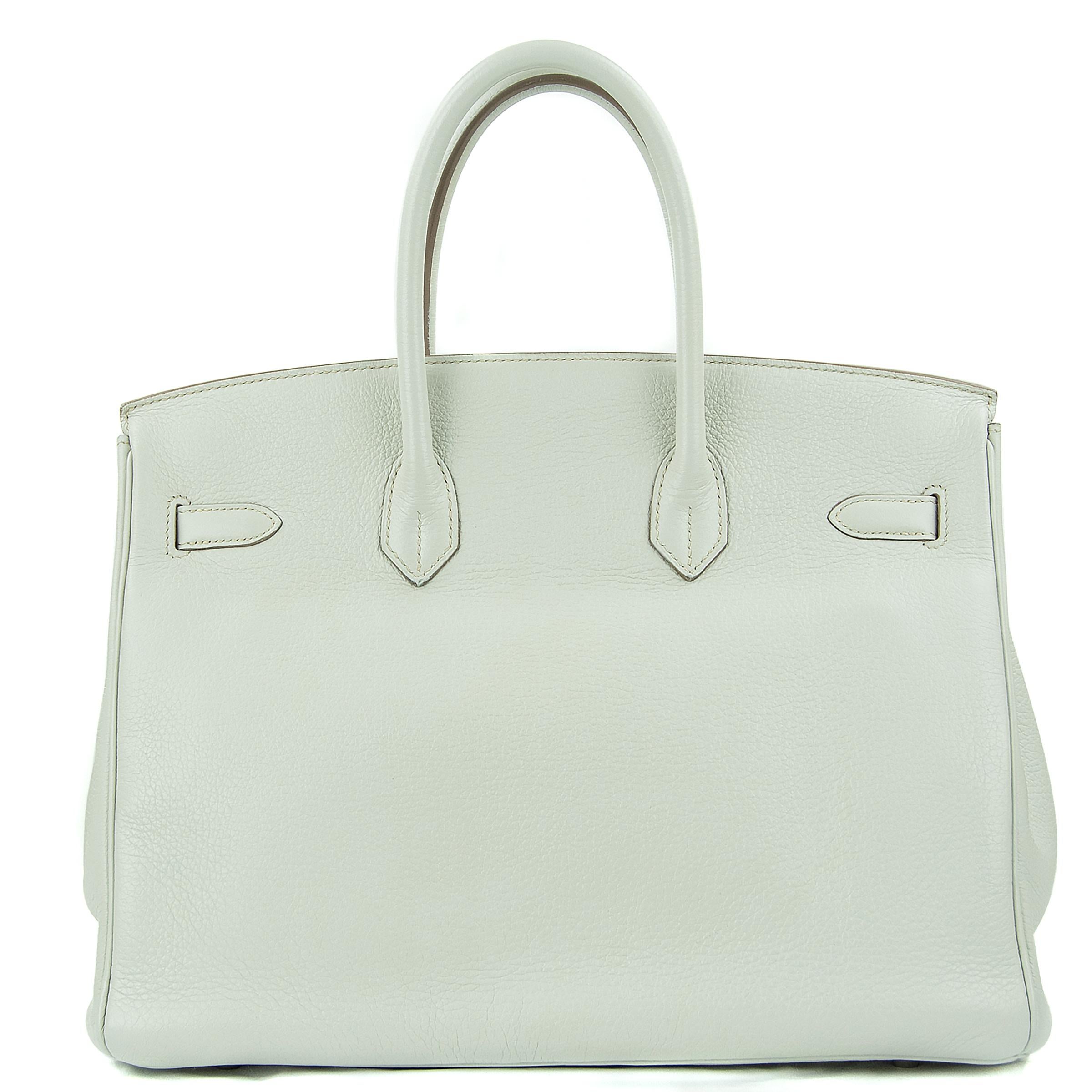 Hermes 35cm Birkin bag in Gris Perle Mykonos Lizard White Clemence. This iconic special order Hermes Birkin bag is timeless and chic. Fresh and crisp with palladium hardware.

    Condition: Excellent, Previously Used
    Made in France
    Bag