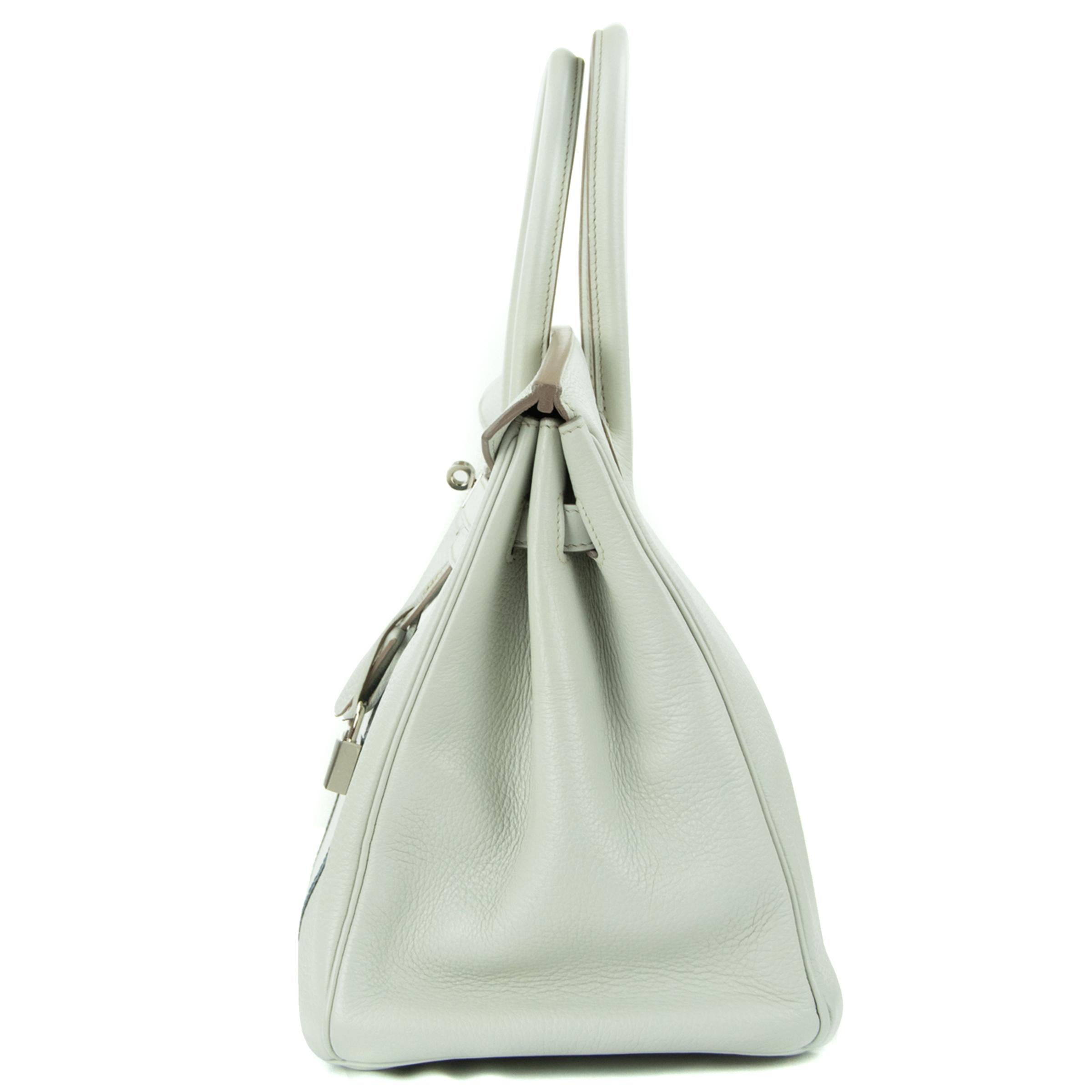 Hermes Birkin Club Bag 35cm Gris Perle Mykonos Lizard White Clemence PHW For Sale 3